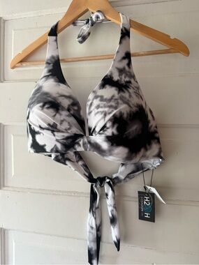 H2OH Colours Black & White Tie-Dye Halter Bikini Top